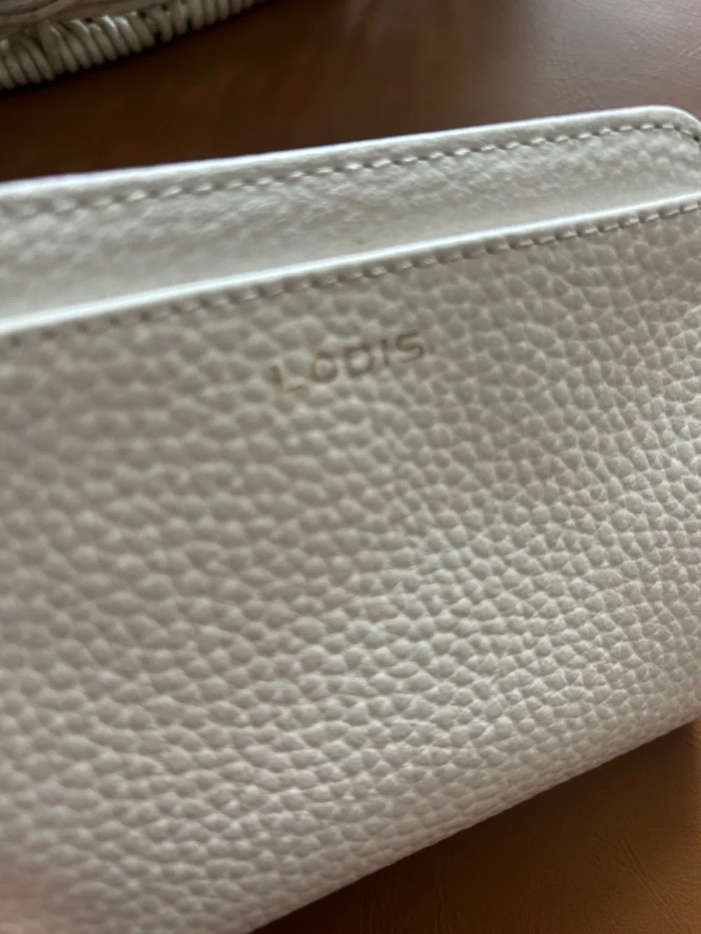 Lodis Cream Pebbled Leather Tri-Fold Wallet